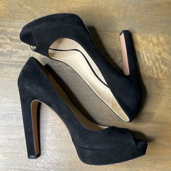 PRADA Black Suede Open Peep Toe Platform High Heel Pumps - Picture 5 of 16